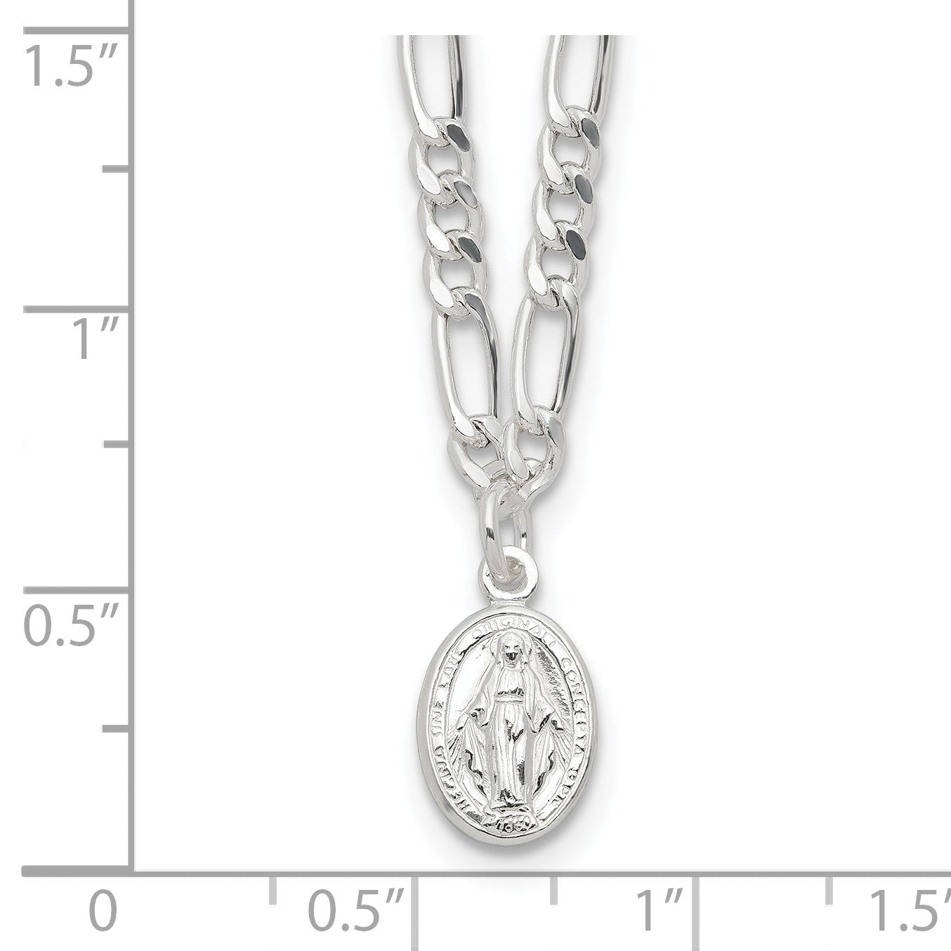 Sterling Silver RH-plated Miraculous Medal Link 16in w/2in ext. Necklace