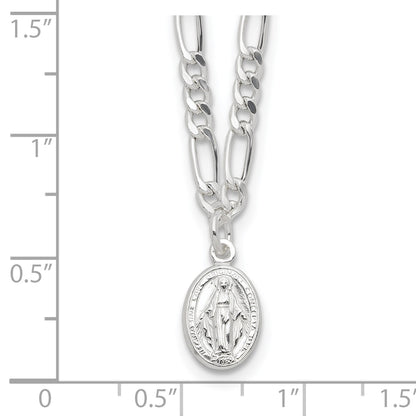 Sterling Silver RH-plated Miraculous Medal Link 16in w/2in ext. Necklace