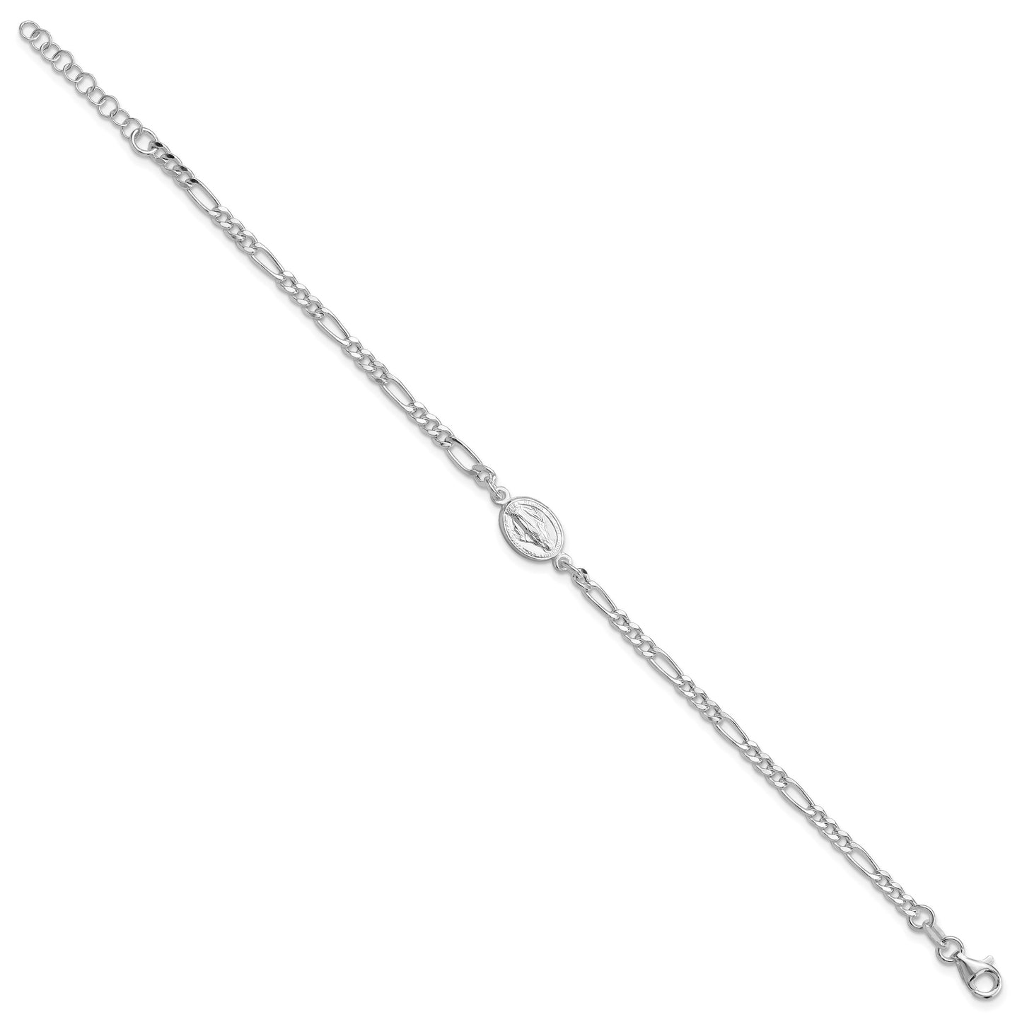 Sterling Silver RH-plated Miraculous Medal 7.25in w/1in ext. Bracelet