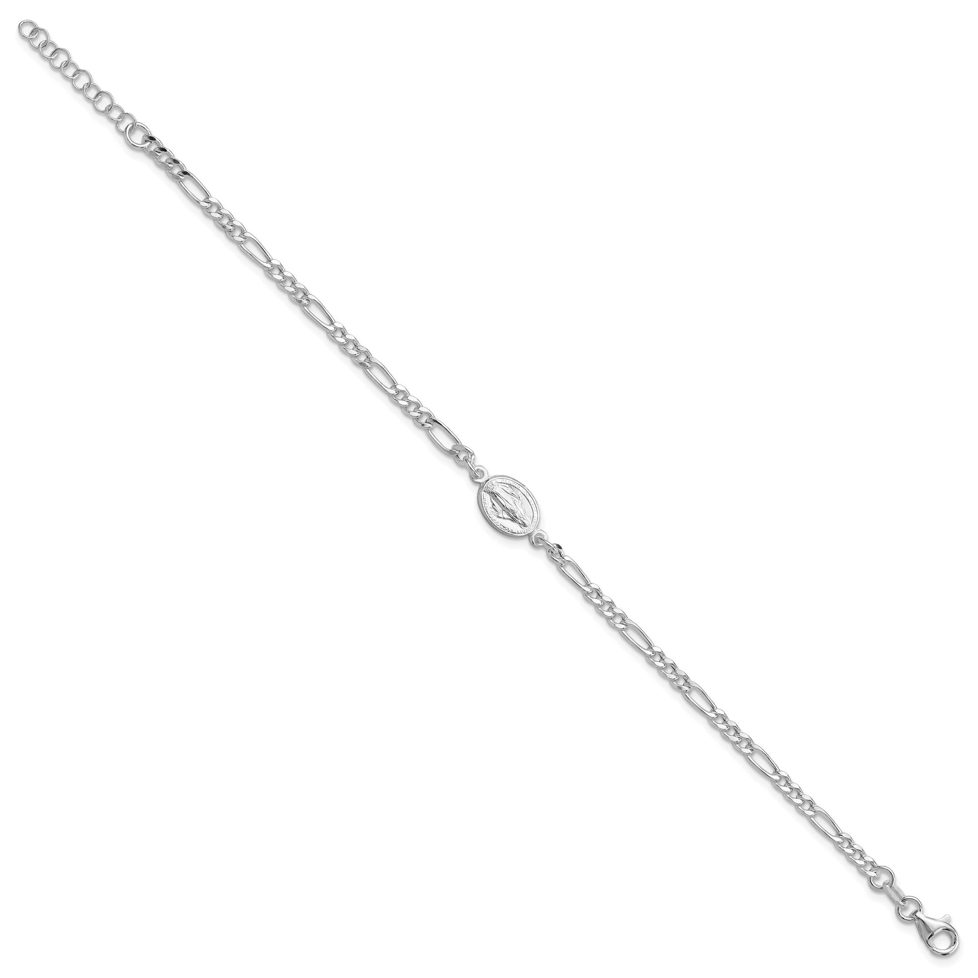 Sterling Silver RH-plated Miraculous Medal 7.25in w/1in ext. Bracelet