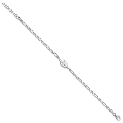 Sterling Silver RH-plated Miraculous Medal 7.25in w/1in ext. Bracelet