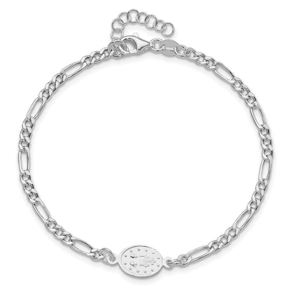 Sterling Silver RH-plated Miraculous Medal 7.25in w/1in ext. Bracelet