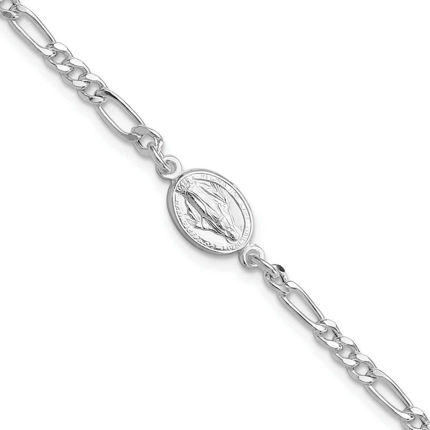 Sterling Silver RH-plated Miraculous Medal 7.25in w/1in ext. Bracelet