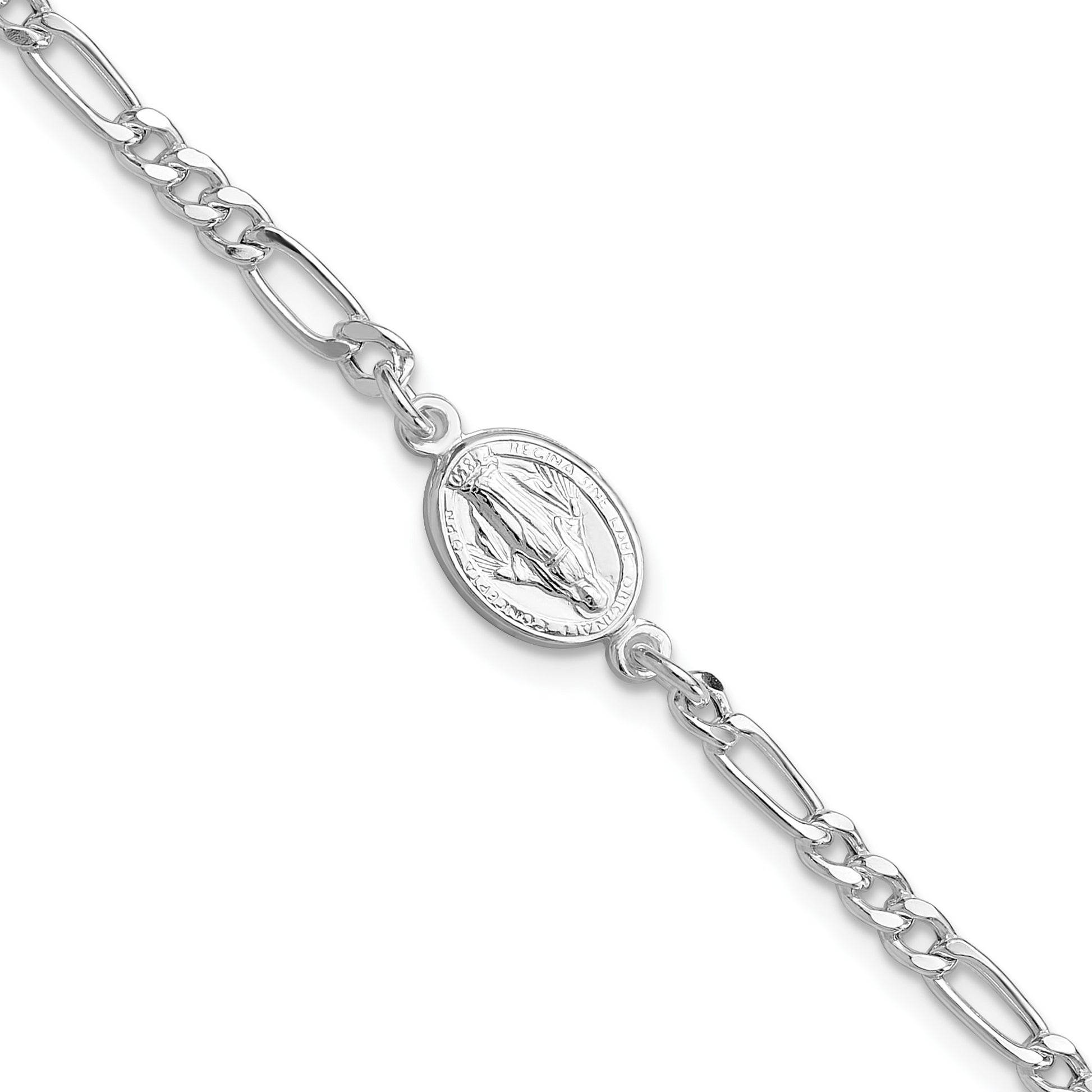 Sterling Silver RH-plated Miraculous Medal 7.25in w/1in ext. Bracelet