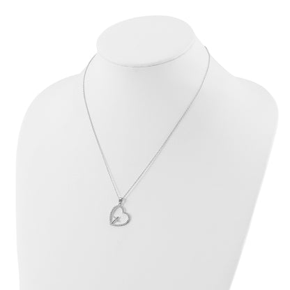 Sterling Silver Rhodium-plated CZ Open Heart with Cross 18in Necklace