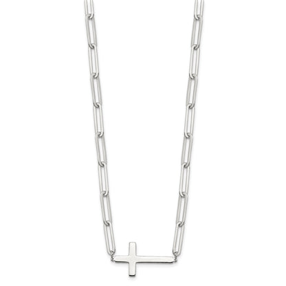 Sterling Silver E-Coated Cross Paperclip Link w/2 in ext Necklace