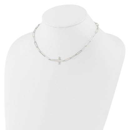 Sterling Silver E-Coated Cross Paperclip Link w/2 in ext Necklace