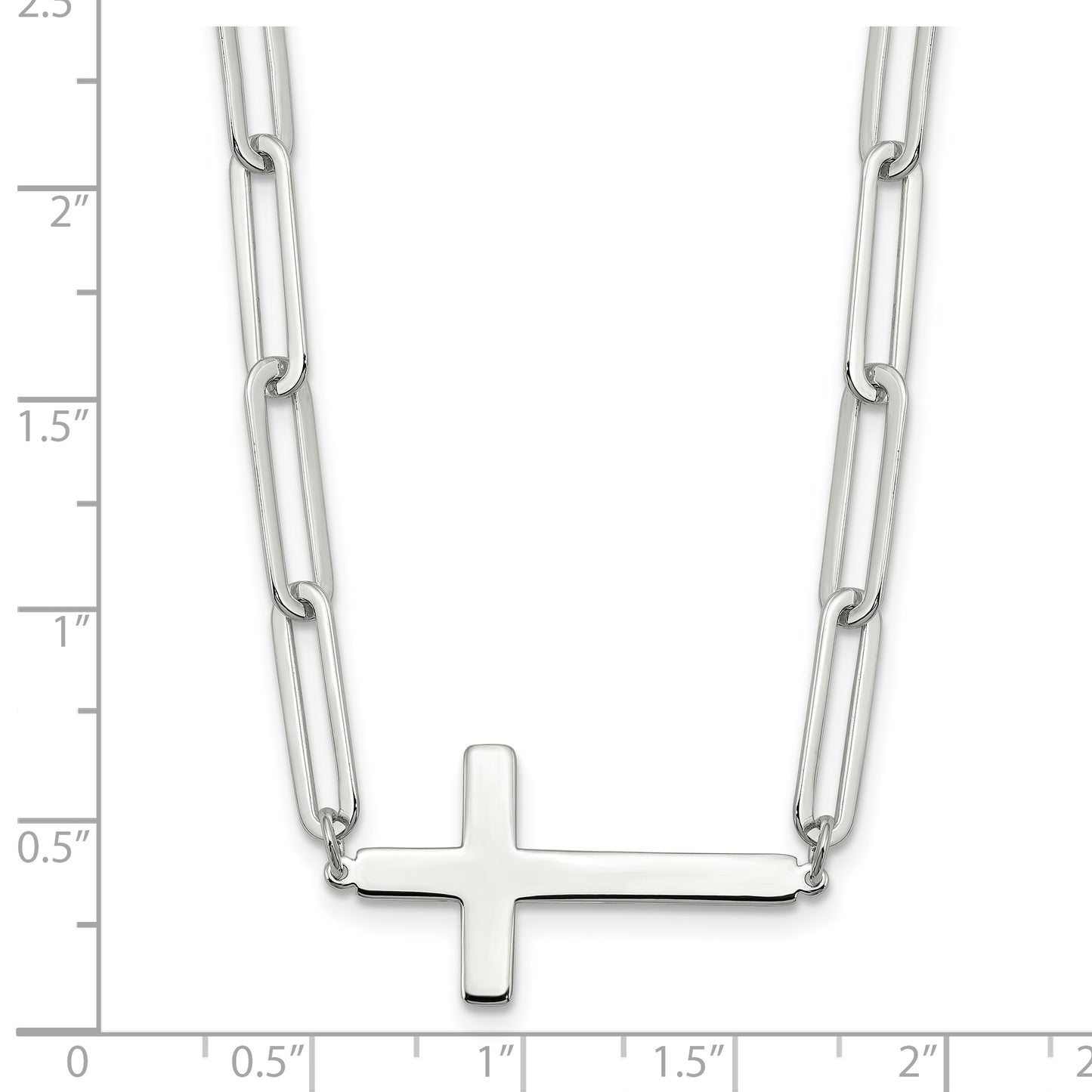 Sterling Silver E-Coated Cross Paperclip Link w/2 in ext Necklace