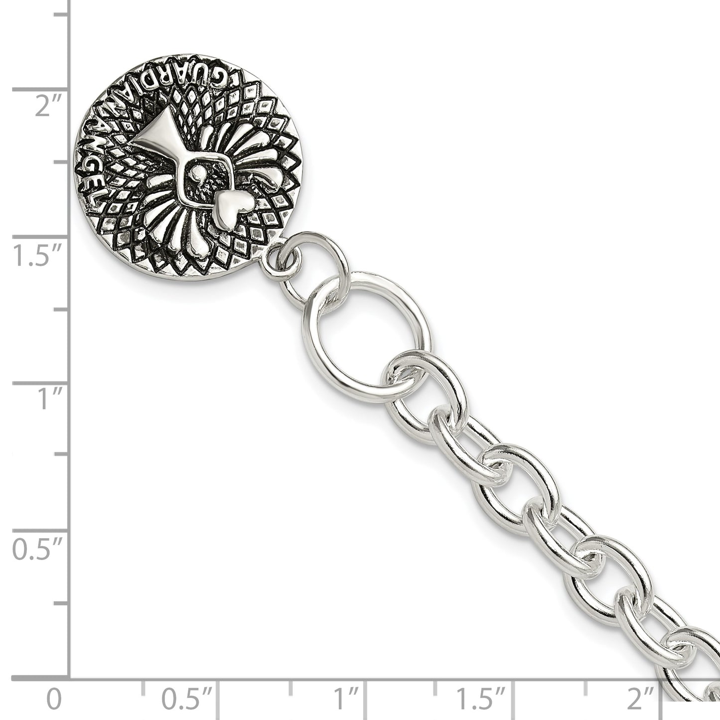 Sterling Silver Oxidized Dangle GUARDIAN ANGEL Toggle Clasp Bracelet