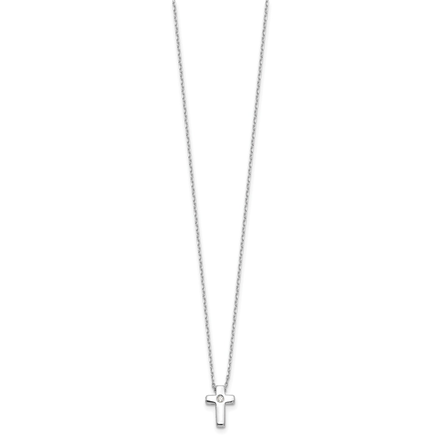 Sterling Silver Rhodium-plated CZ Cross 13in w/2in ext. Necklace