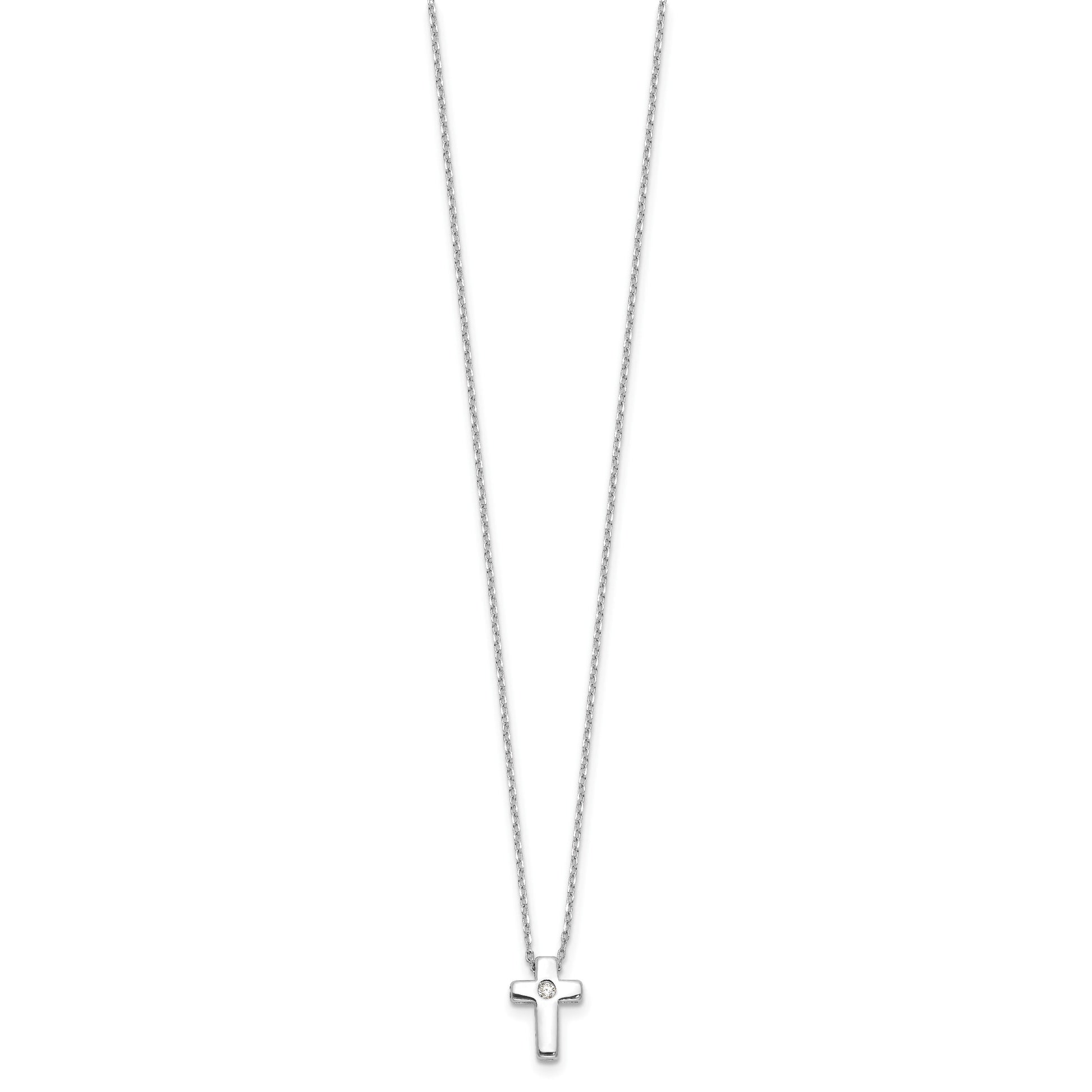 Sterling Silver Rhodium-plated CZ Cross 13in w/2in ext. Necklace