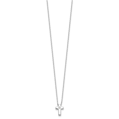 Sterling Silver Rhodium-plated CZ Cross 13in w/2in ext. Necklace