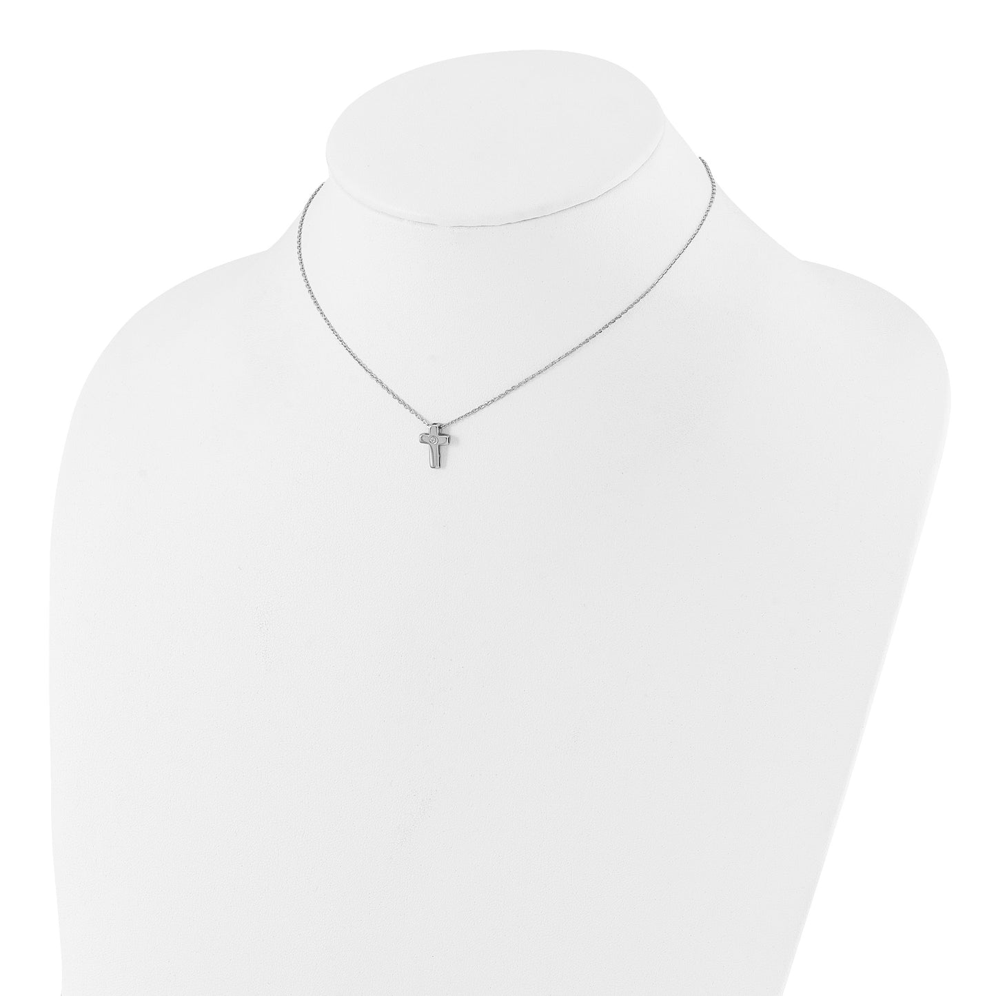 Sterling Silver Rhodium-plated CZ Cross 13in w/2in ext. Necklace