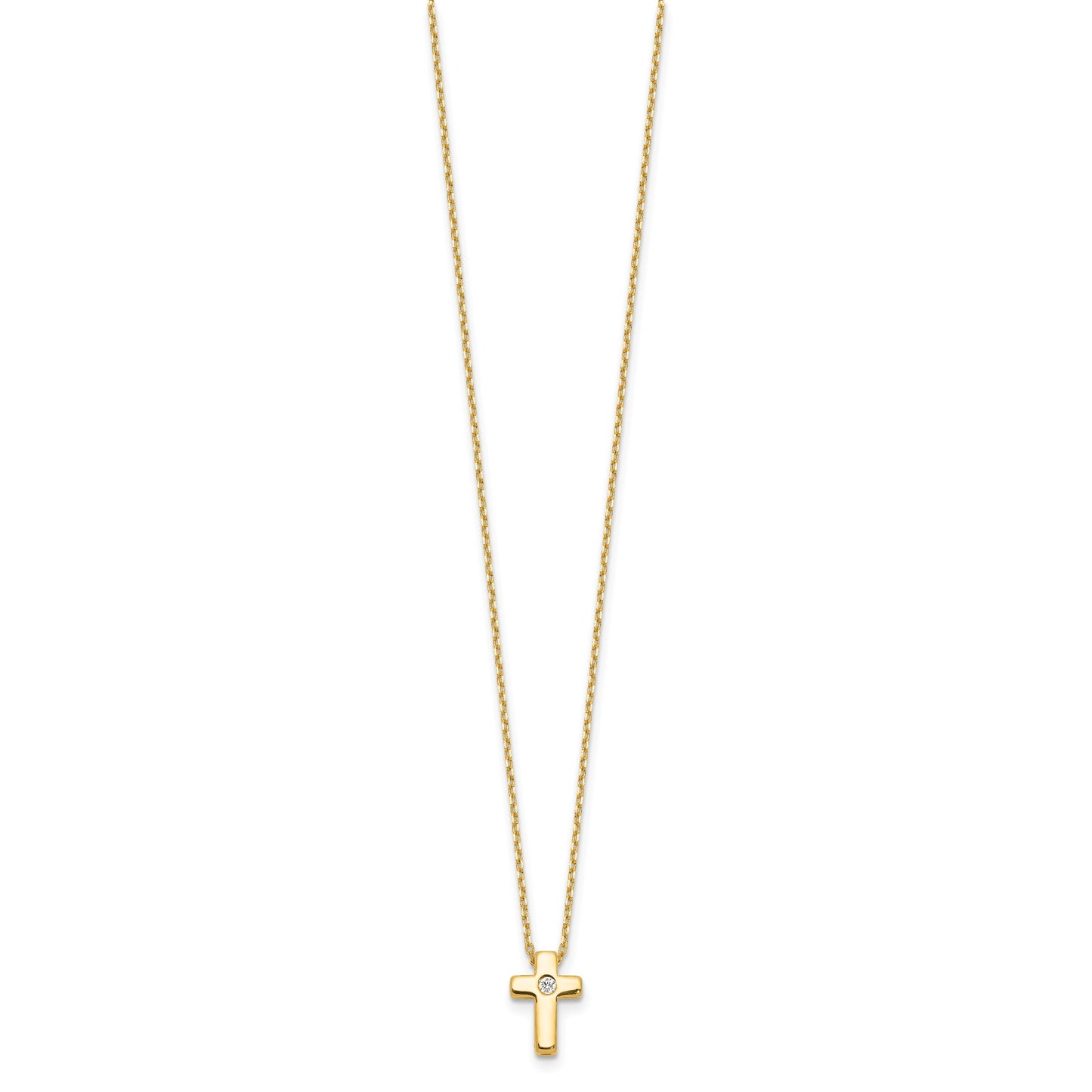 Sterling Silver Gold-tone CZ Cross 13in w/2in ext. Necklace