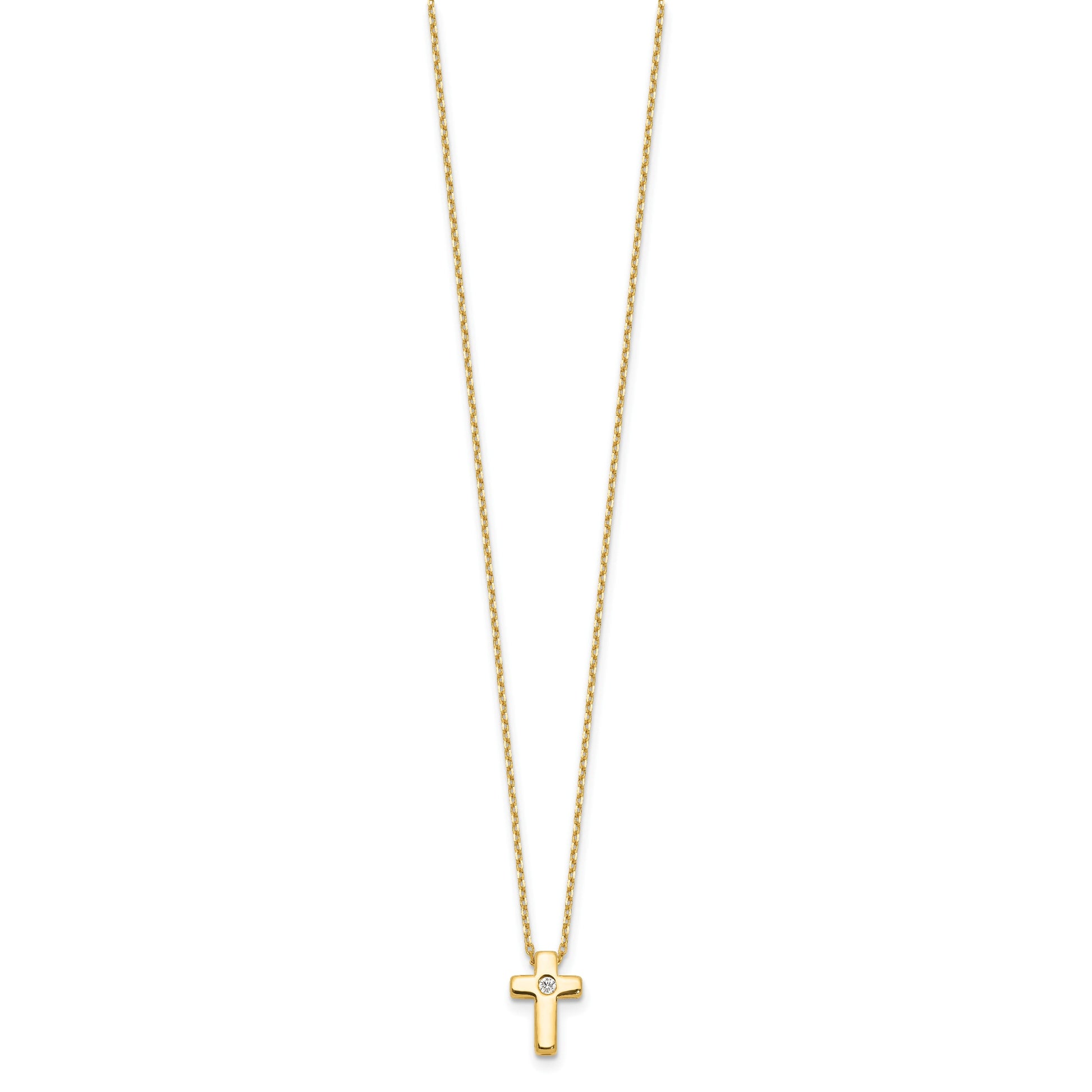 Sterling Silver Gold-tone CZ Cross 13in w/2in ext. Necklace