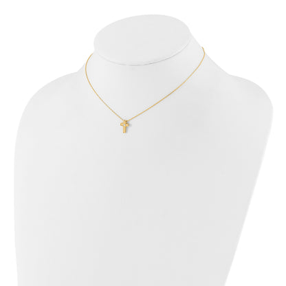 Sterling Silver Gold-tone CZ Cross 13in w/2in ext. Necklace