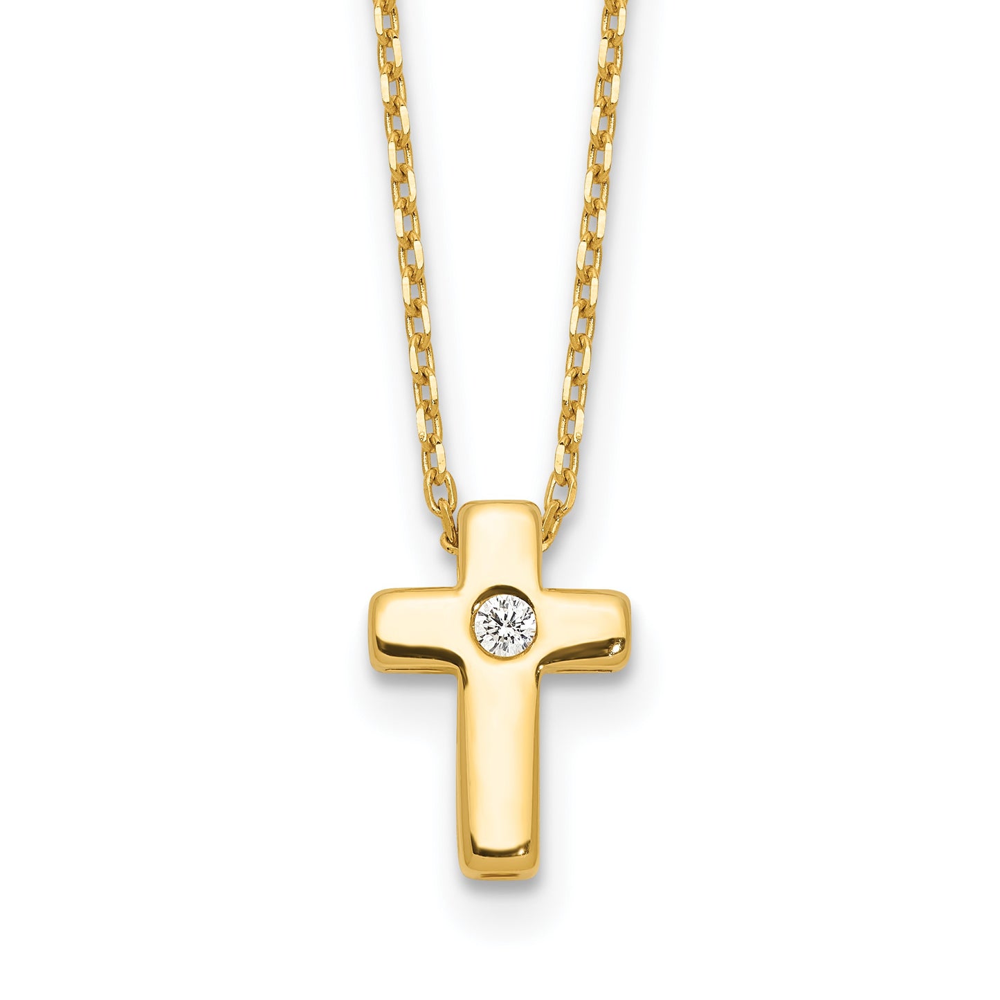 Sterling Silver Gold-tone CZ Cross 13in w/2in ext. Necklace