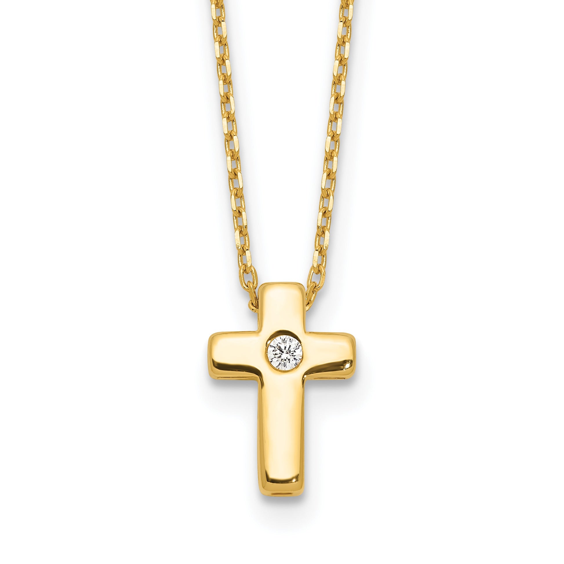 Sterling Silver Gold-tone CZ Cross 13in w/2in ext. Necklace