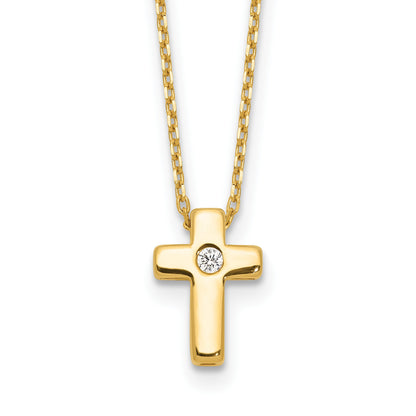 Sterling Silver Gold-tone CZ Cross 13in w/2in ext. Necklace