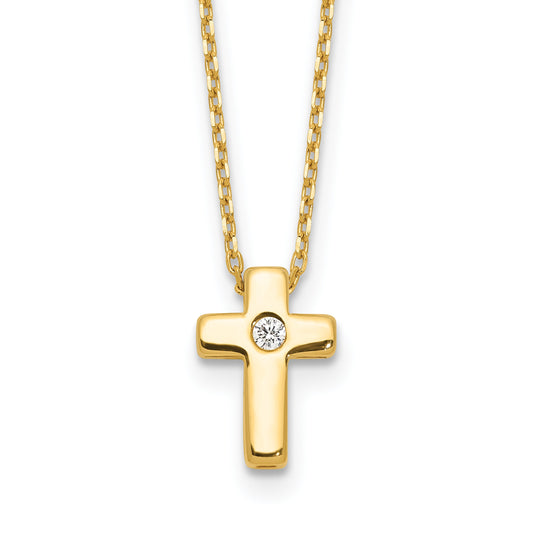 Sterling Silver Gold-tone CZ Cross 16in Necklace