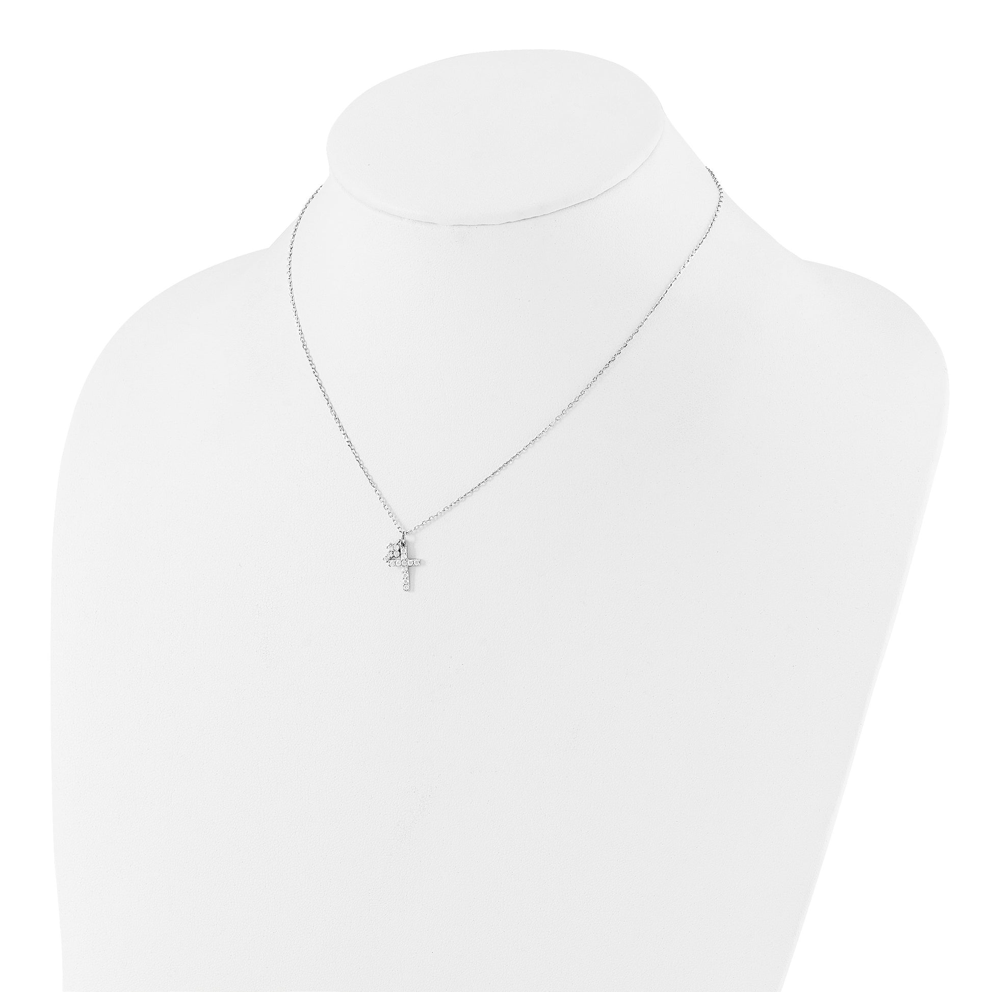 Sterling Silver Rhodium-plated CZ Crosses 16in w/2in ext. Necklace