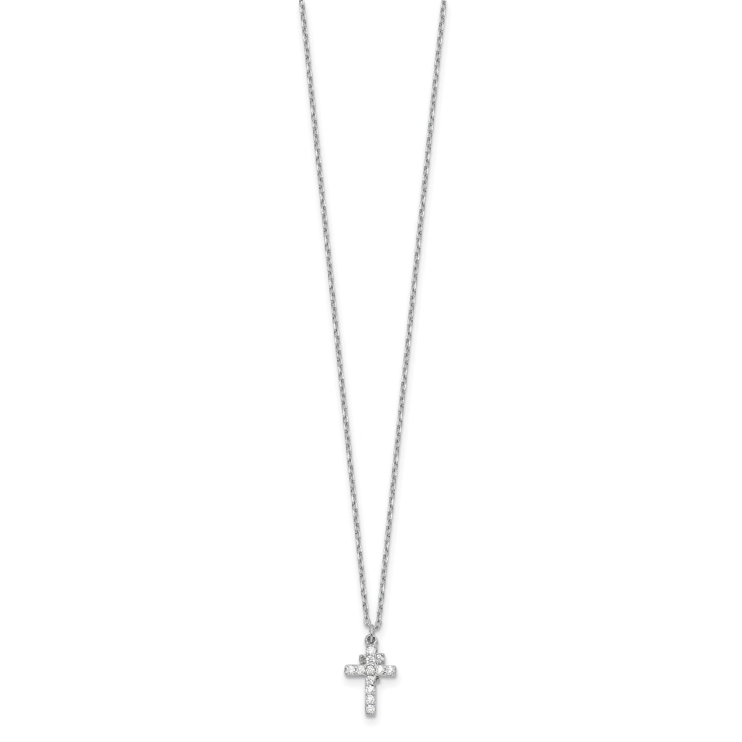 Sterling Silver Rhodium-plated CZ Crosses 16in w/2in ext. Necklace