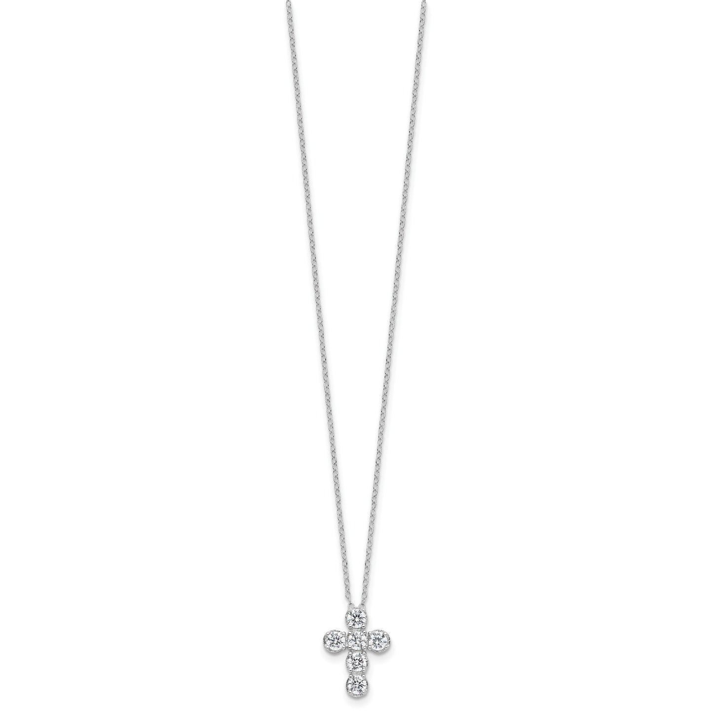 Sterling Silver Rhodium-plated CZ Cross 16in w/2in ext Necklace
