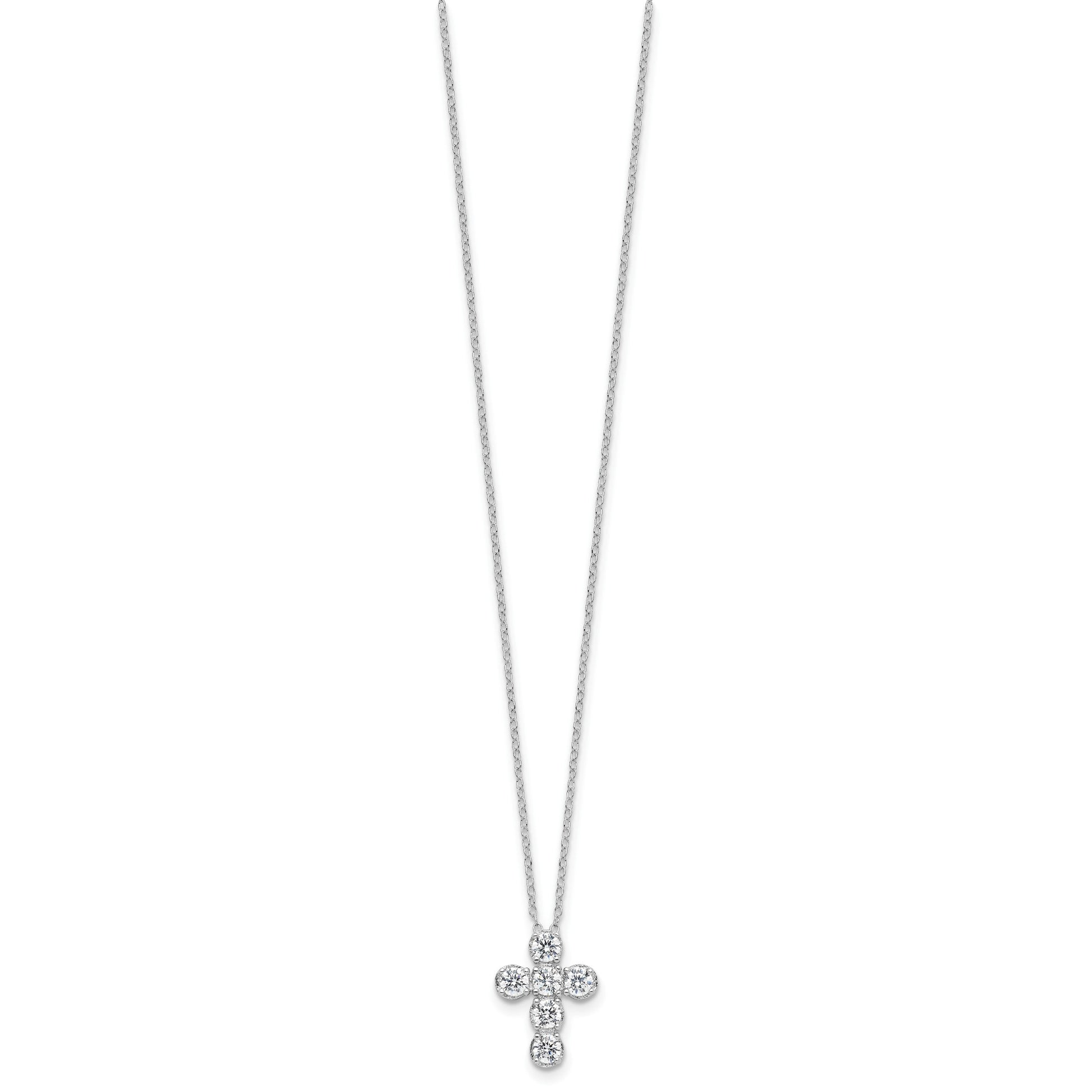 Sterling Silver Rhodium-plated CZ Cross 16in w/2in ext Necklace