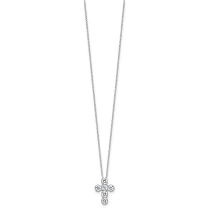 Sterling Silver Rhodium-plated CZ Cross 16in w/2in ext Necklace