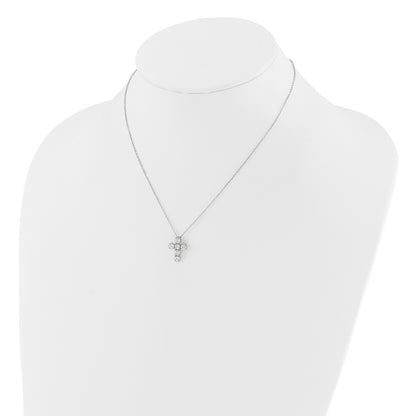 Sterling Silver Rhodium-plated CZ Cross 16in w/2in ext Necklace