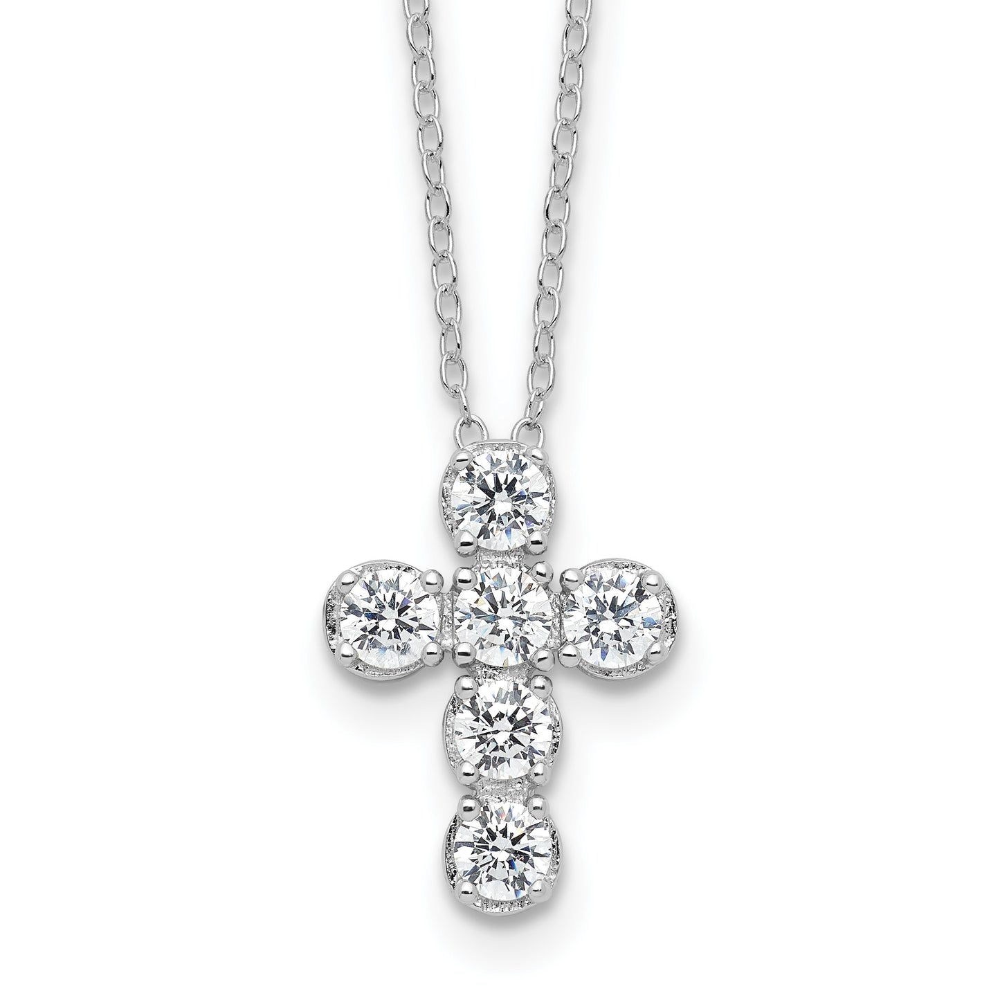 Sterling Silver Rhodium-plated CZ Cross 16in w/2in ext Necklace
