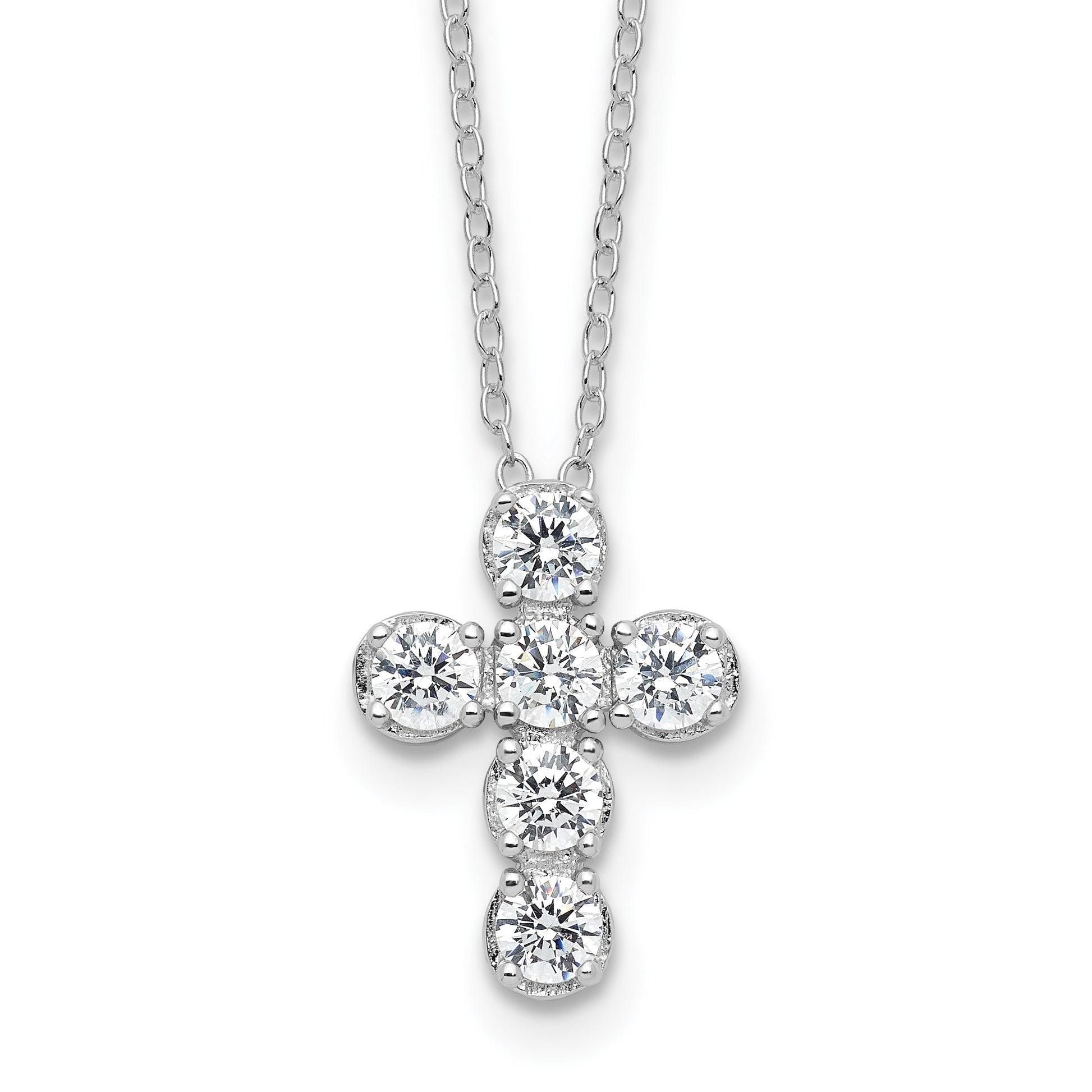Sterling Silver Rhodium-plated CZ Cross 16in w/2in ext Necklace