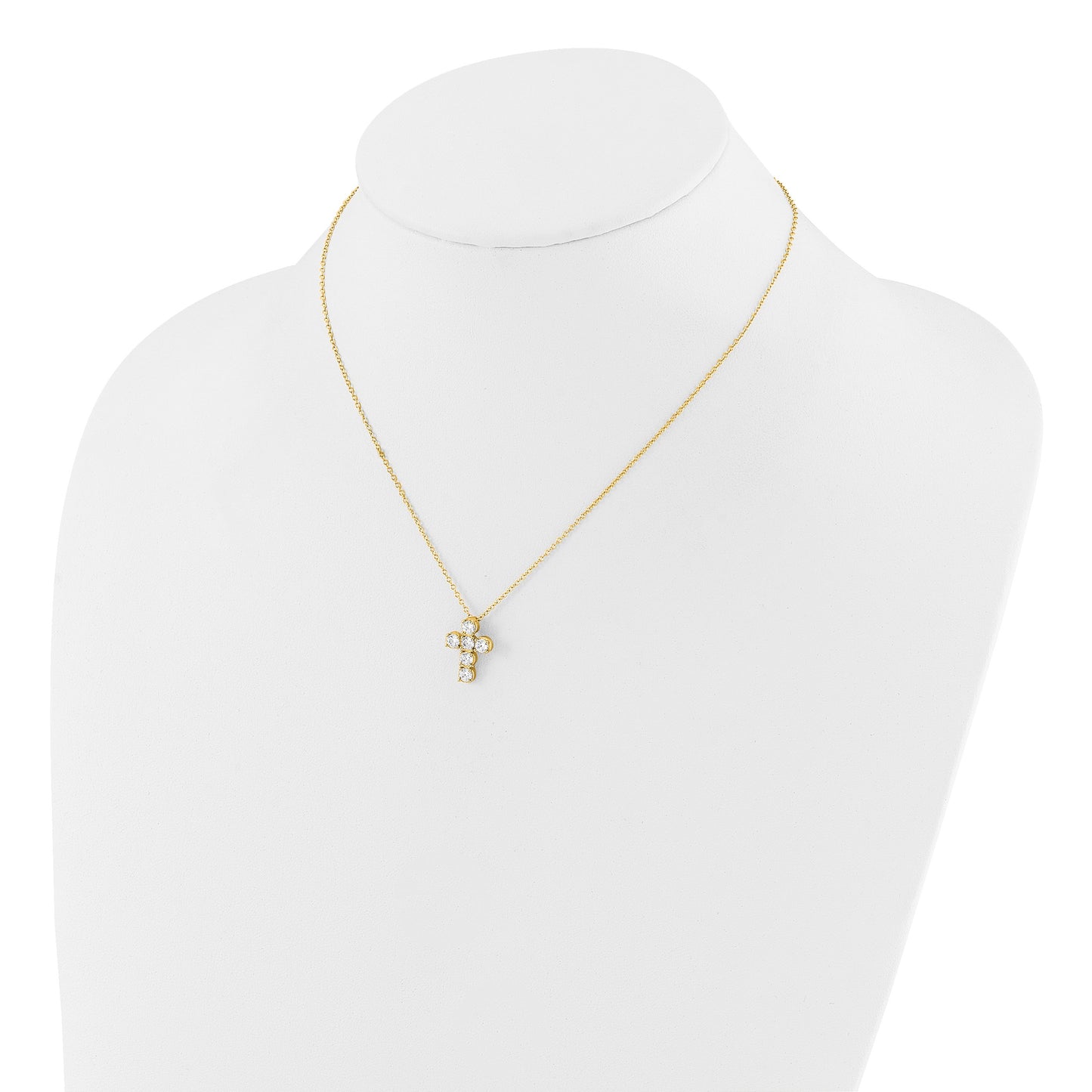 Sterling Silver Gold-tone CZ Cross 16in w/2in ext Necklace