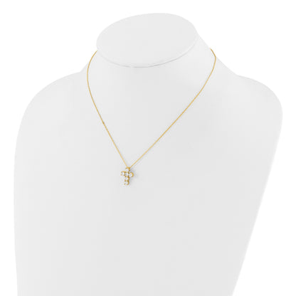 Sterling Silver Gold-tone CZ Cross 16in w/2in ext Necklace