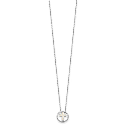 Sterling Silver RH-plated Created Opal Inlay Cross 16in w/2in ext Necklace