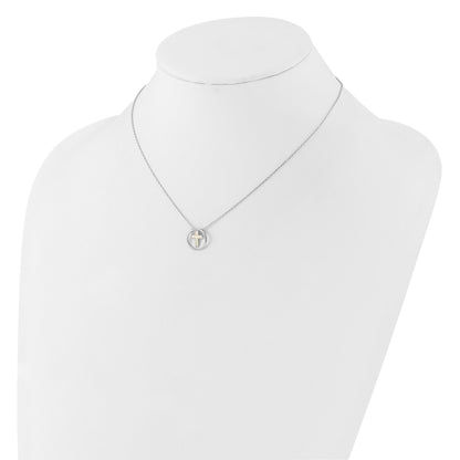 Sterling Silver RH-plated Created Opal Inlay Cross 16in w/2in ext Necklace