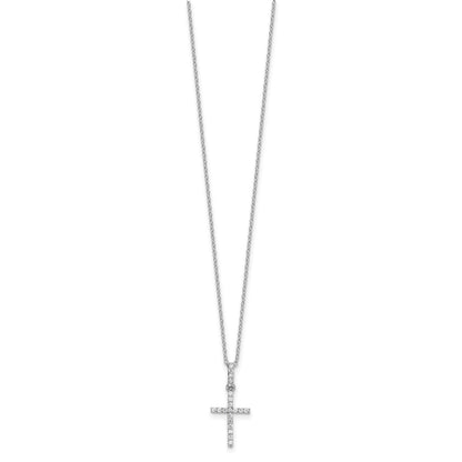 Sterling Silver Rhodium-plated CZ Cross 18in Necklace