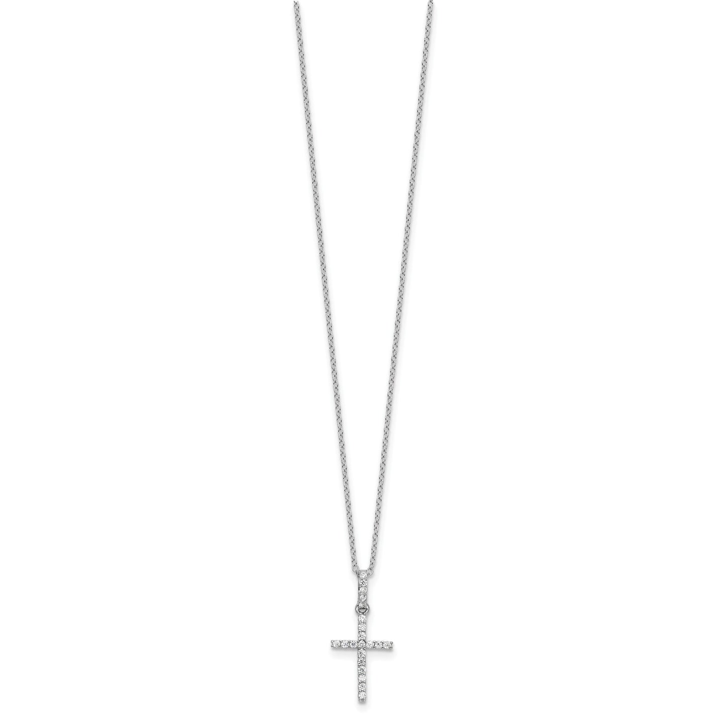 Sterling Silver Rhodium-plated CZ Cross 20in Necklace