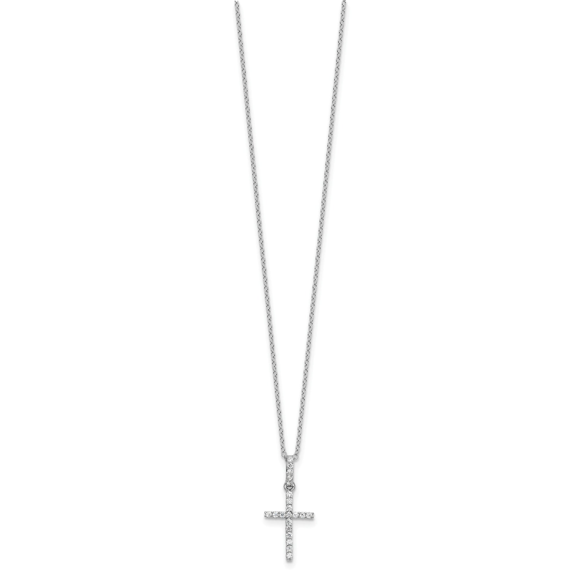 Sterling Silver Rhodium-plated CZ Cross 16in Necklace