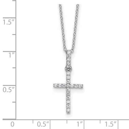 Sterling Silver Rhodium-plated CZ Cross 20in Necklace
