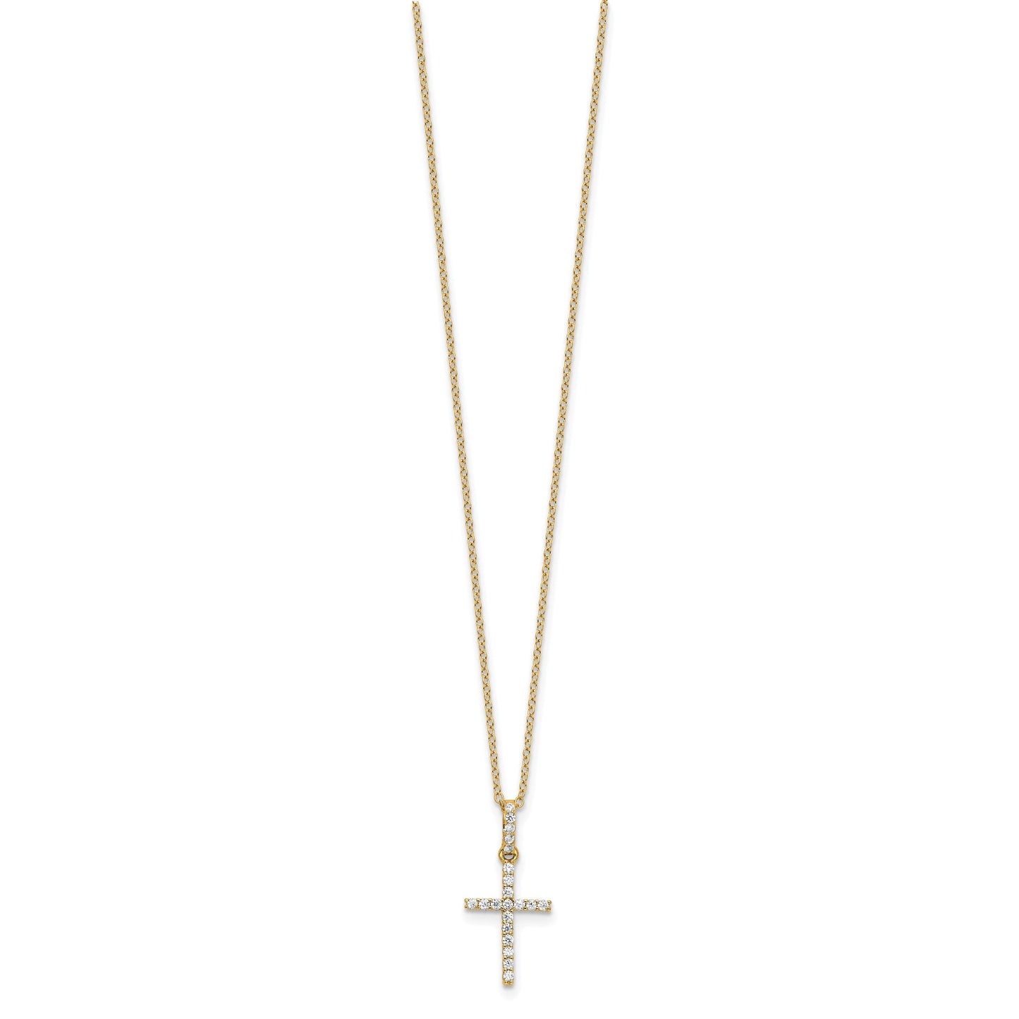 Sterling Silver Gold-tone CZ Cross 18in Necklace