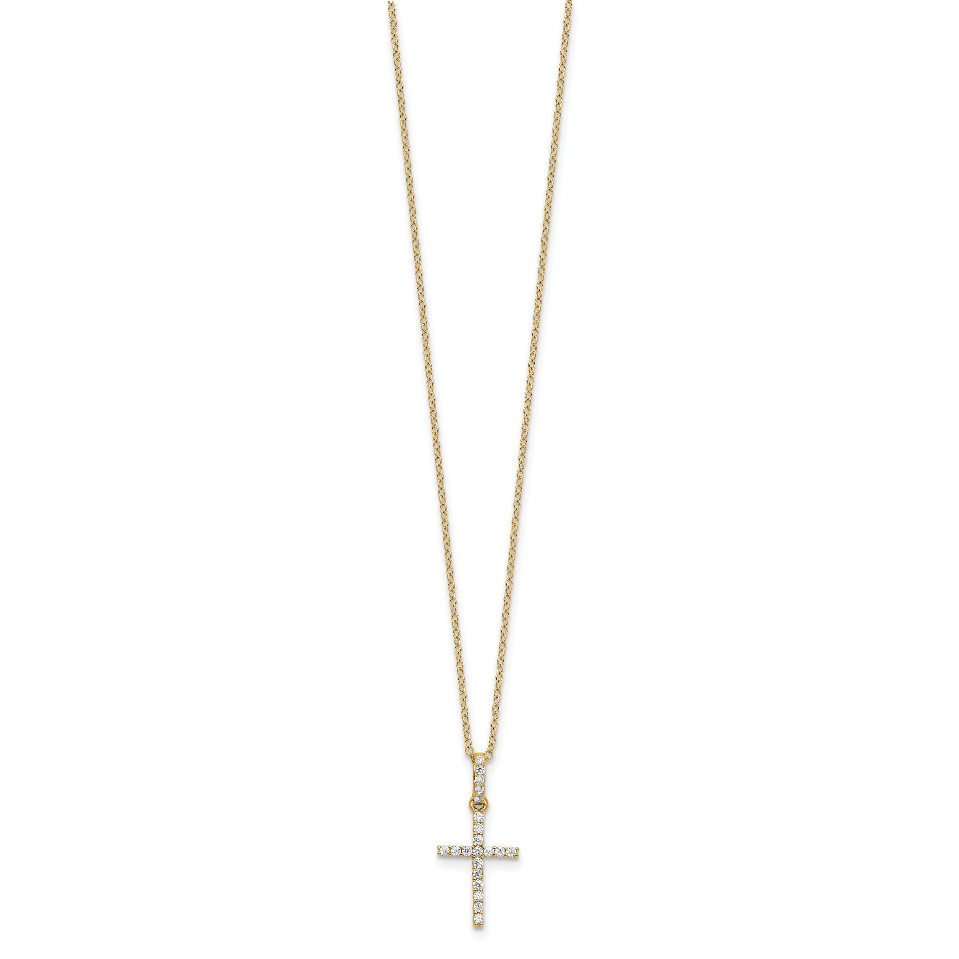 Sterling Silver Gold-tone CZ Cross 18in Necklace