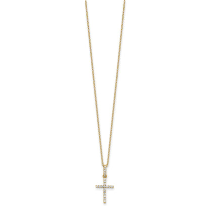 Sterling Silver Gold-tone CZ Cross 18in Necklace