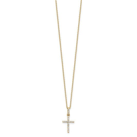 Sterling Silver Gold-tone CZ Cross 18in Necklace