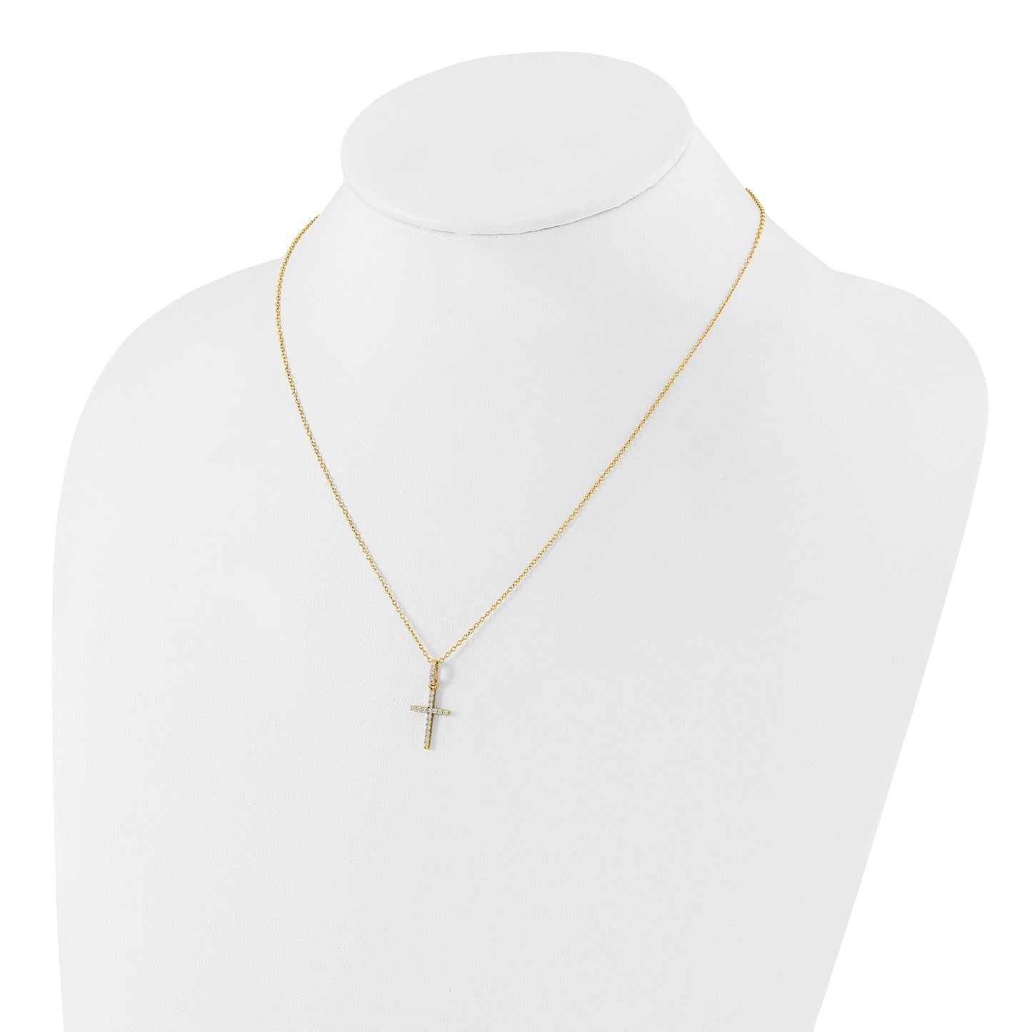 Sterling Silver Gold-tone CZ Cross 18in Necklace