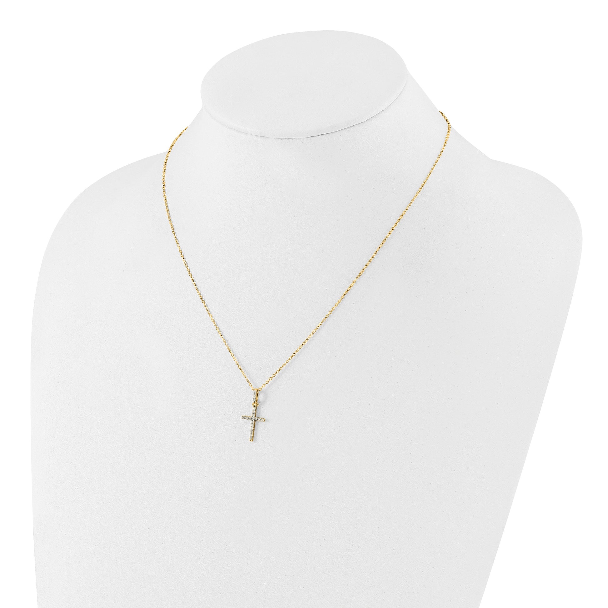 Sterling Silver Gold-tone CZ Cross 18in Necklace