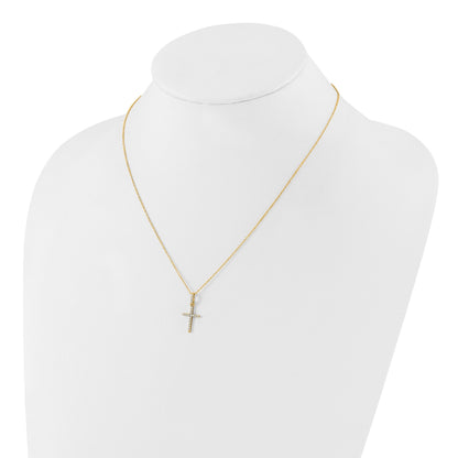 Sterling Silver Gold-tone CZ Cross 18in Necklace