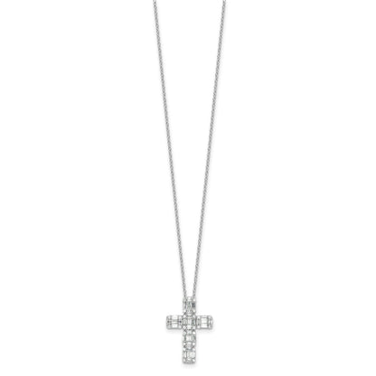 Sterling Silver Rhodium-plated Baguette CZ Cross 18in Necklace