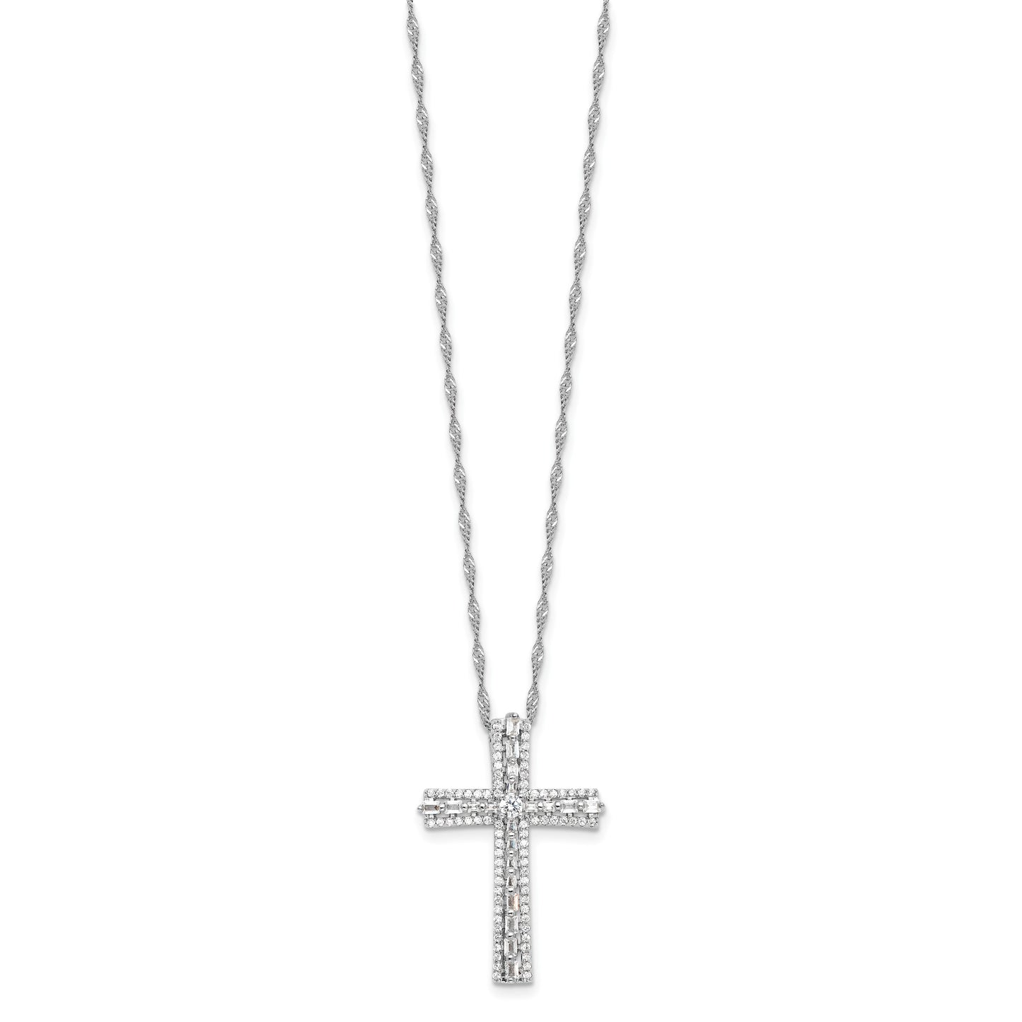 Sterling Silver Rhodium-plated CZ Cross 18in w/2in ext. Necklace