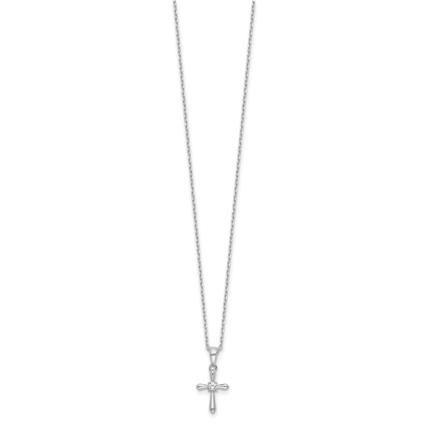 Sterling Silver Rhodium-plated CZ 13in w/2in ext. Necklace